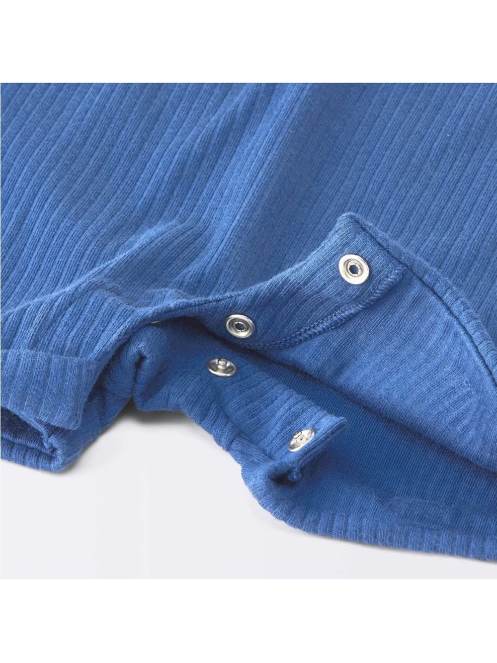 Blue Ribbed Baby Romper with Sun Pocket